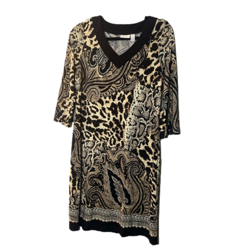 Chicos animal print v neck dress size 1